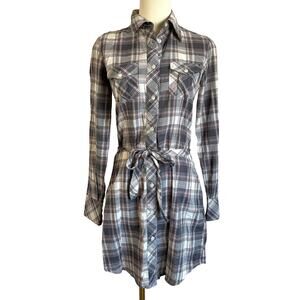 Vintage Delia’s Gray White Red Plaid Western Belted Button Shirtdress Cotton S
